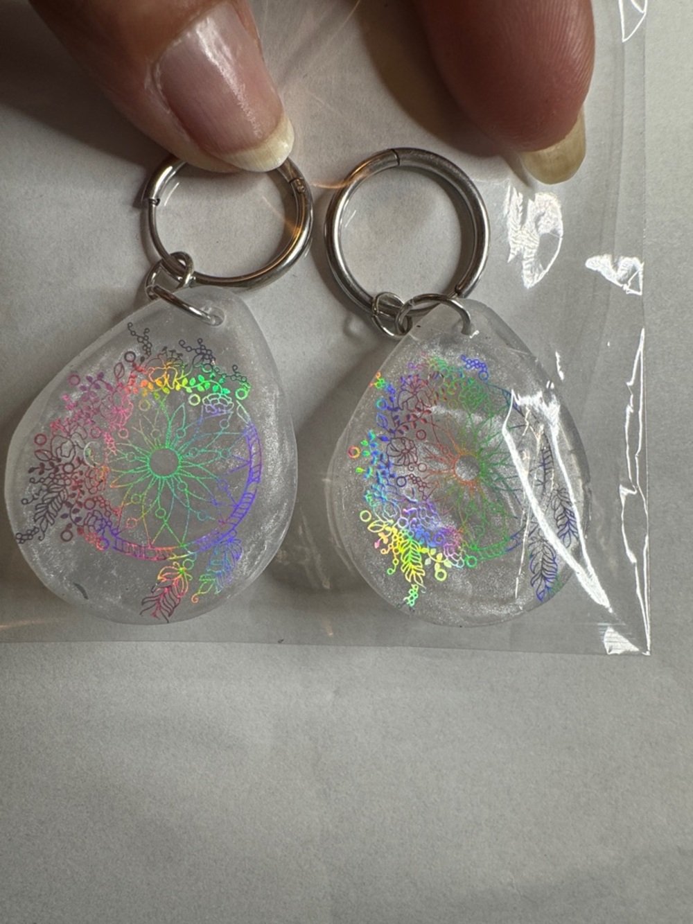 Clear Holographic Dreamcatcher Phone Keychain - Silver Ring